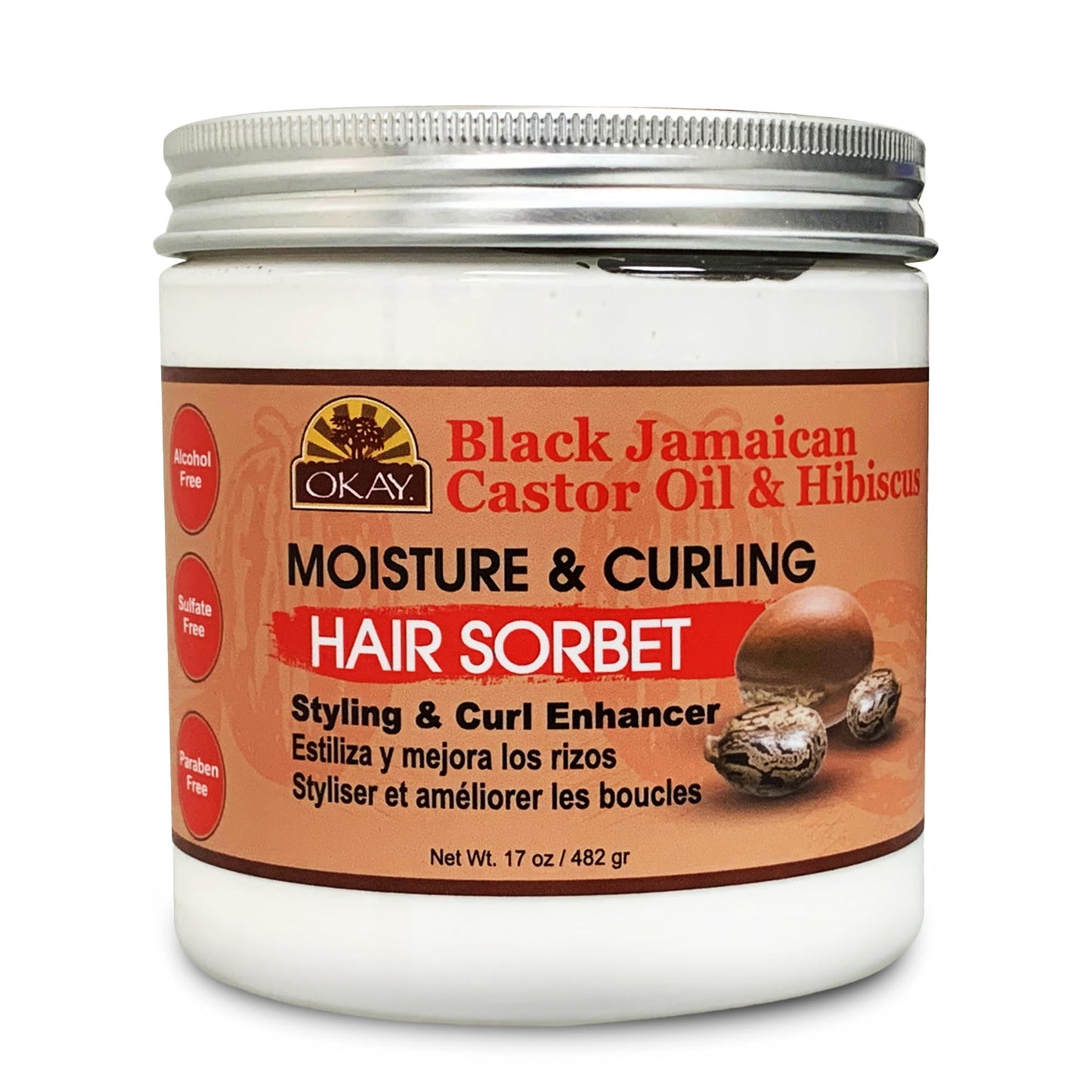 OKAY Black Jamaican Castor Oil & Hibiscus Moisture & Curling Sorbet - Castor Oil Hair Pomade for Men & Women, Moisturize Dry Scalp with Natural Aloe