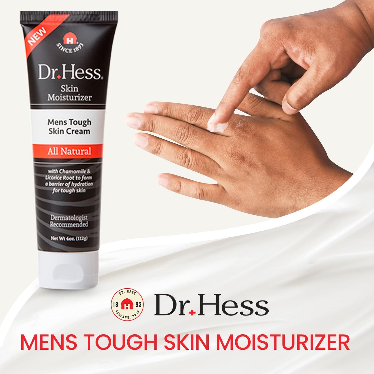 Dr Hess Men's Moisturizer, All Natural Tough Skin Cream with Lanolin, Beeswax, Licorice Root & Chamomile, Hand & Body Lotion to Care for Dry, Damaged