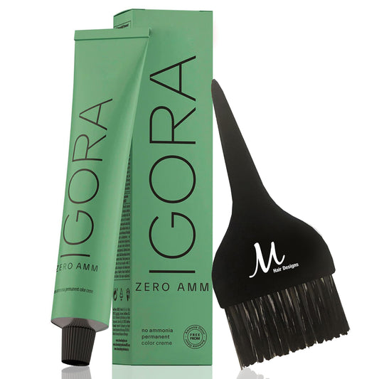 Igora Zero AMM Hair Color 10-0 Ultra Blonde Natural | Igora Royal Zero Ammonia Permanent Color Creme 2.1 oz and M Hair Designs Tint Brush (Bundle)