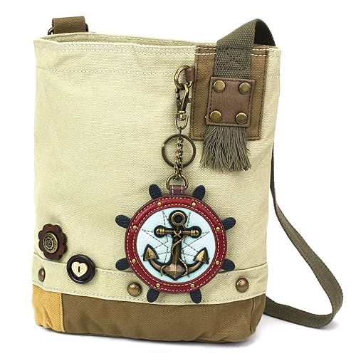CHALA Patch Cross-Body Women Handbag, Sand Color Canvas Messenger Bag - Anchor - Sand