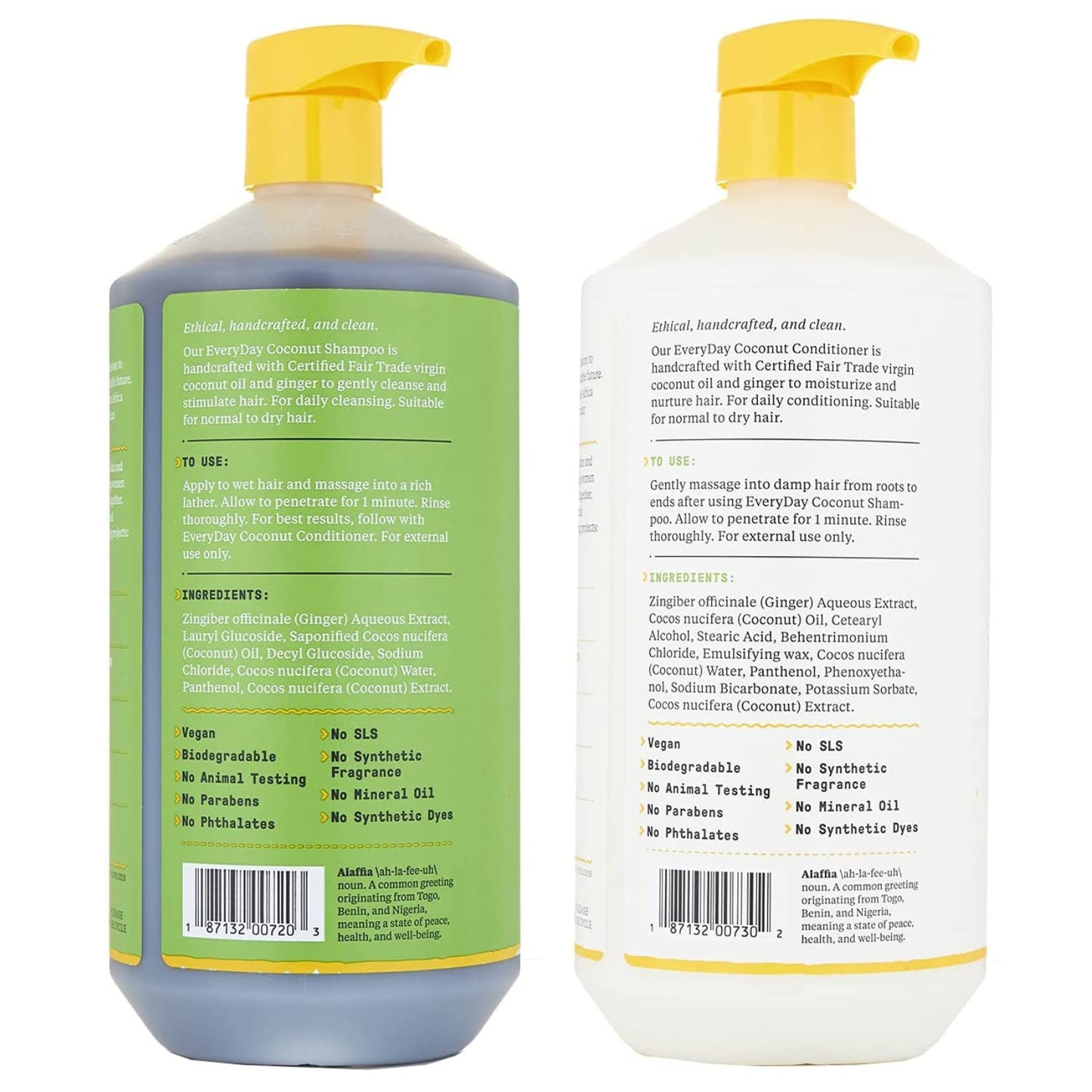 Alaffia EveryDay Coconut Shampoo and Conditioner - Normal to Dry Hair Cleansing with Ginger and Coconut Oil, Fair Trade, 32 Fl Oz