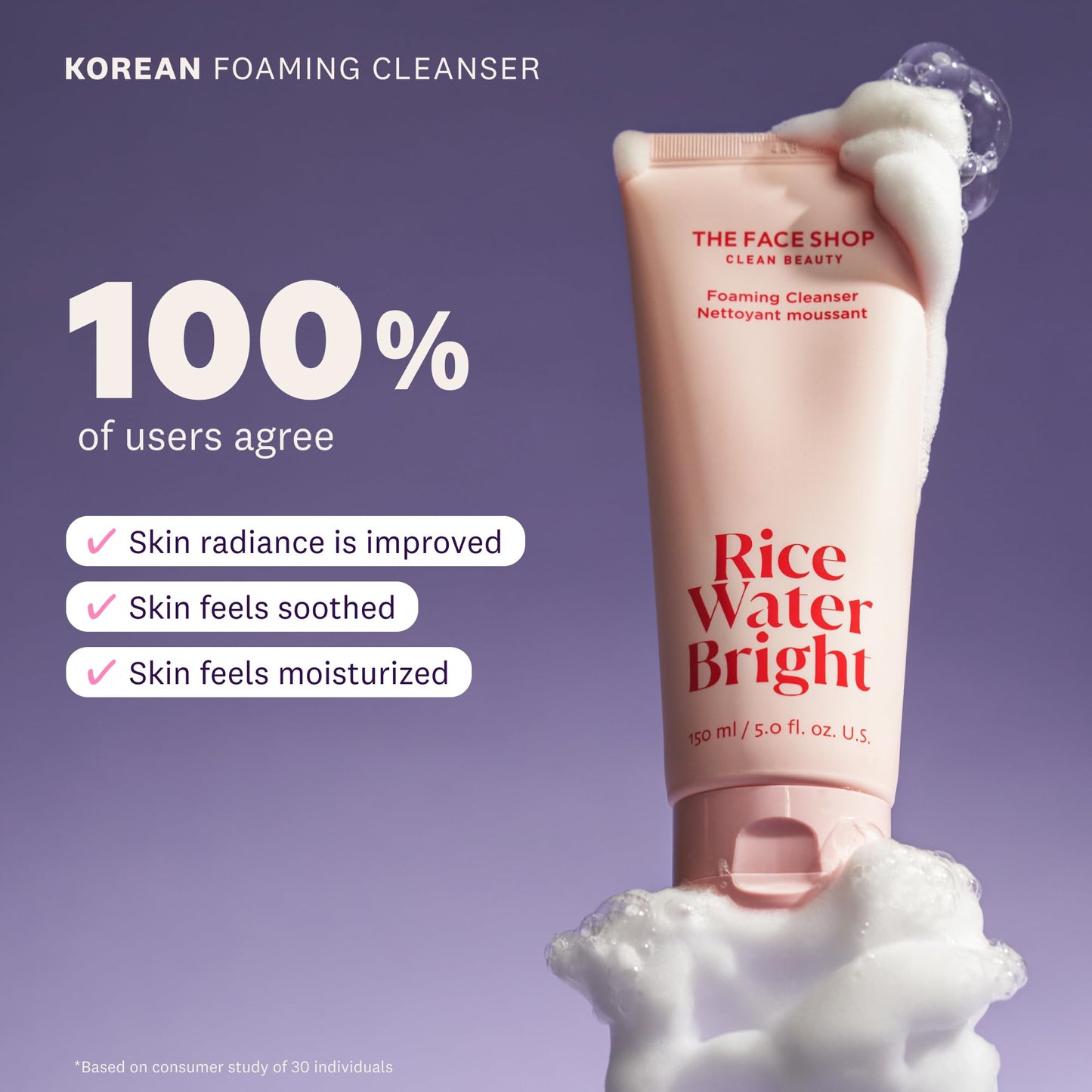 The Face Shop Rice Water Bright Foaming Facial Cleanser with Ceramide, Gentle Face Wash for Hydrating & Moisturizing, Vegan Face Cleanser, Makeup