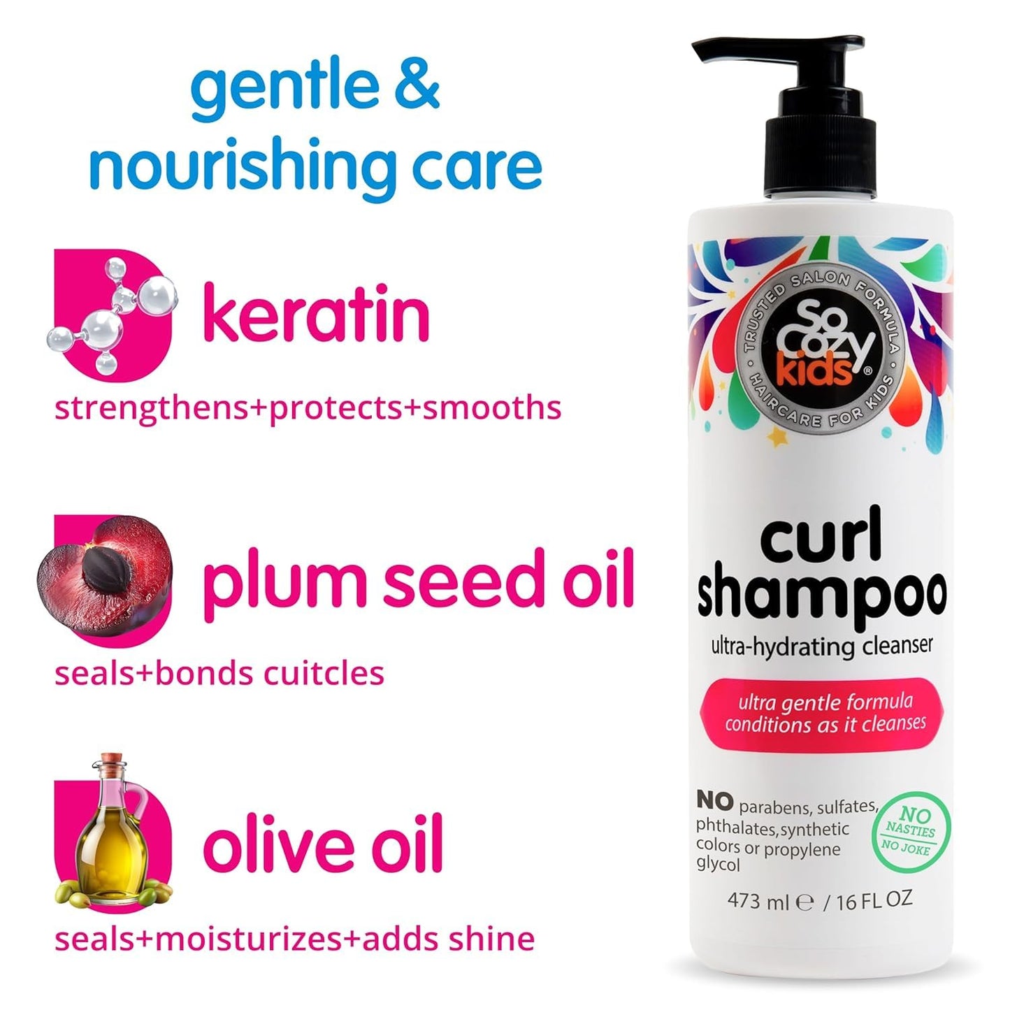SoCozy Curl Shampoo for Kids Curly Hair (16 Fl Oz Pump) Gentle Hydrating Cleanser, Helps Improve Elasticity, Reduce Breakage & Frizz with Keratin Beauty and Personal Care SO COZY