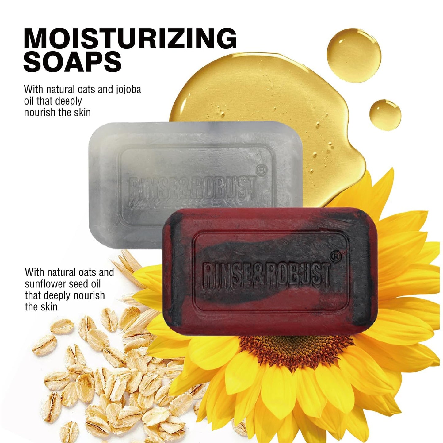 Rinse & Robust Bar Soap for Men - 4Pcs Exfoliating & Moisturizing 4-in-1 Cleansing Bar Set for Face, Body, Hands & Shave | All Skin Types | Luxury