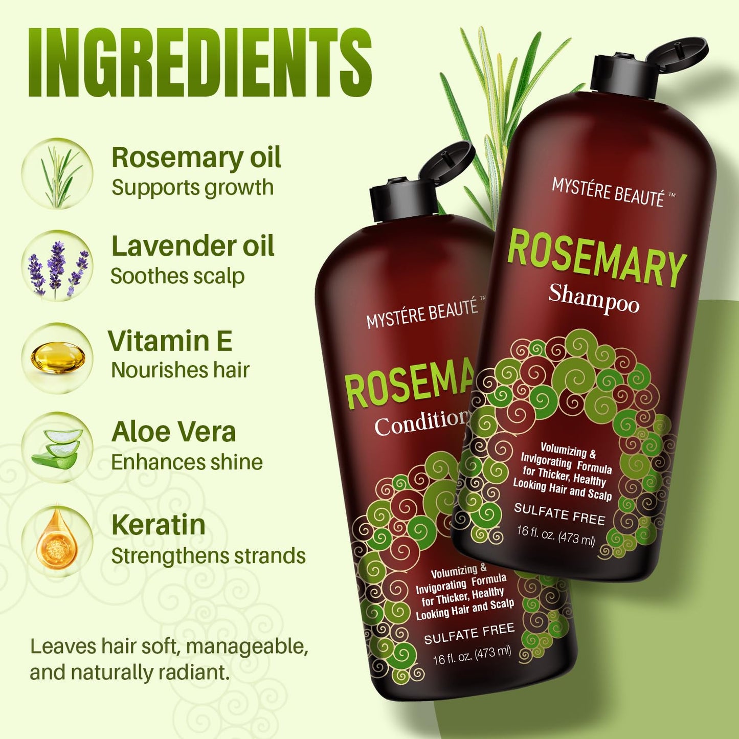 Rosemary Shampoo and Conditioner for Hair Growth, Sulfate Free Organic Rosemary Oil Shampoo De Romero Para Crecimiento, Promotes Hair Growth & Scalp