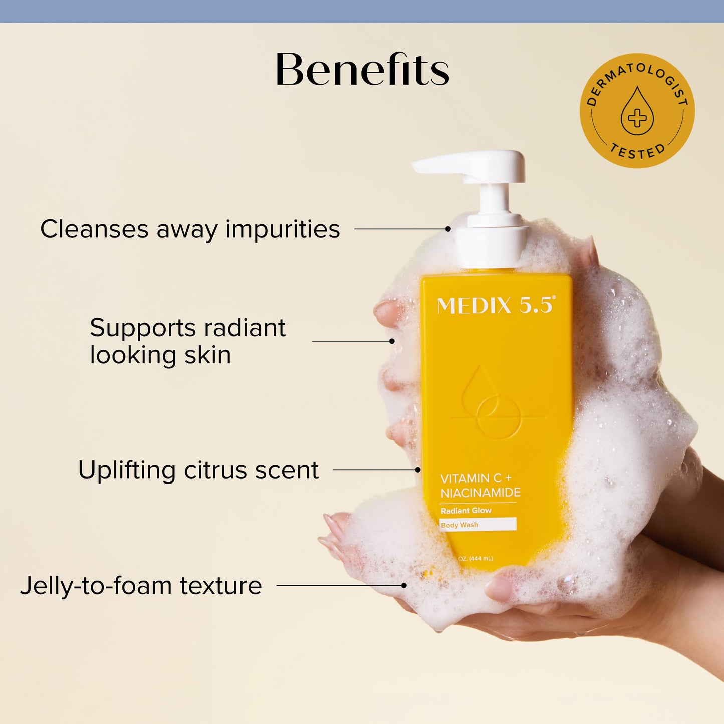 Medix 5.5 Radiant Glow Vitamin C Body Wash W/Niacinamide | Citrus Scented Gentle Body & Face Cleanser For Women, Men, Dry Skin, & Smoother-Looking