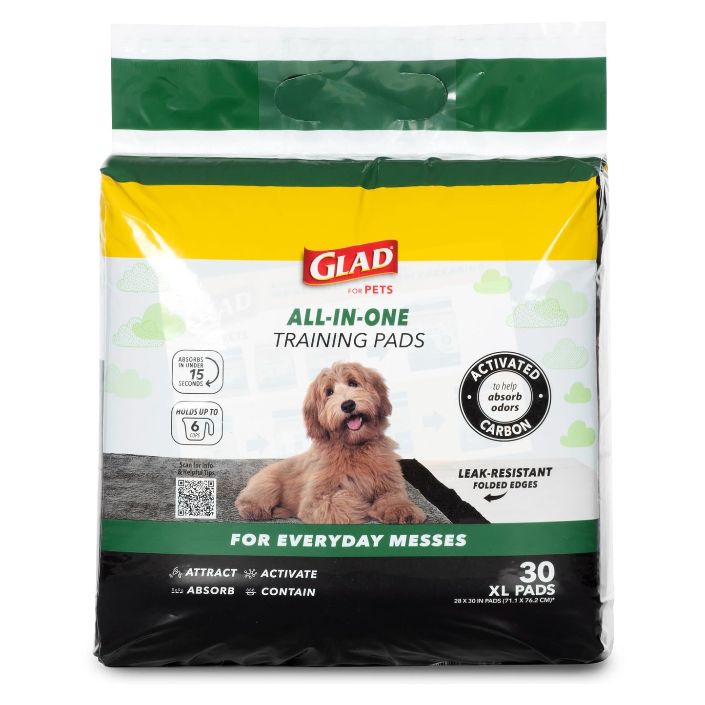 Glad for Pets Extra Large Charcoal Dog Training Pads – Jumbo Absorbent Disposable Pee Pads for Dogs, Cats & Puppies, Neutralize Urine Instantly, 30 Count