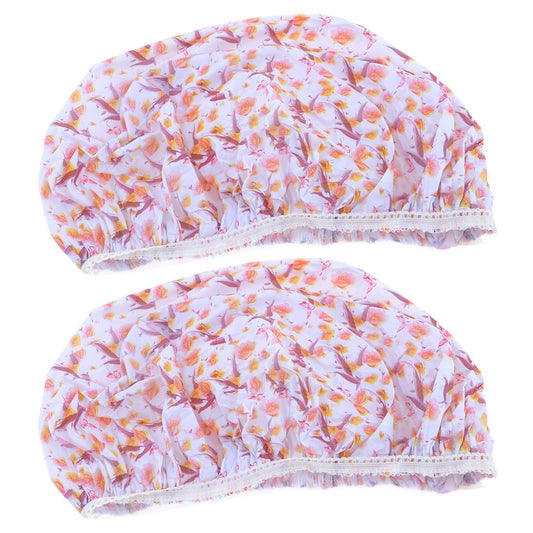 Ruilogod Lady Burgundy White Flower Pattern Waterproof Elastic Bathing Shower Cap Hat 2 Pcs (id: 97d b9d ef2 4e8 03f Beauty and Personal Care Ruilogod