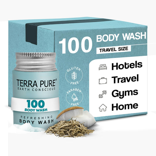 Terra Pure White Tea & Coconut Body Wash, Travel Size Hotel Amenities, 1 oz. (Case of 100)