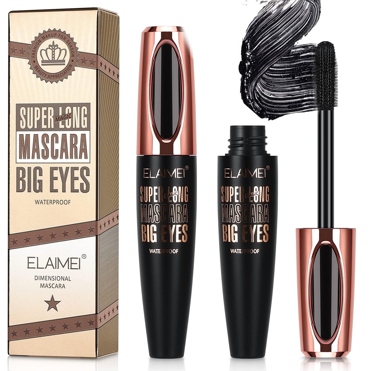 2 Pack Mascara Black Volume and Length, Natural Waterproof Smudge-Proof 4D Silk Fiber Lash Mascara Long-Lasting, Adds Length, Depth & Glamour