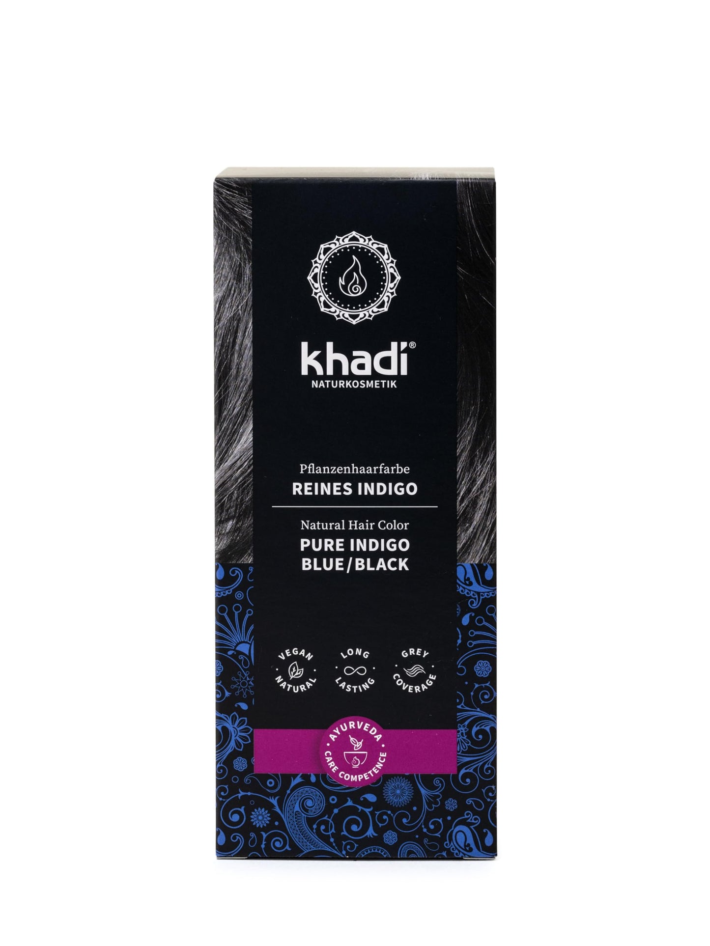 khadi BLUE BLACK Natural Hair Color - Let your hair shine in a mysteriously deep blue-black hue - 100% herbal & natural - 3.5 oz