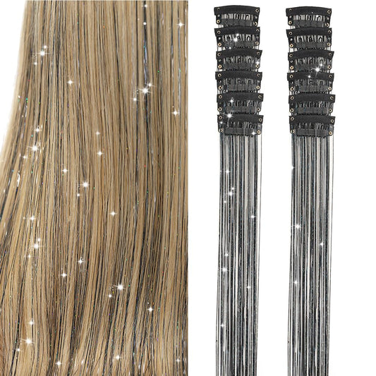 Umylar Clip in Hair Tinsel Kit Pack of 12 Pcs,20 Inch Colorful Glitter Tinsel Hair Extensions, Festival Gift Tinsel Fairy Hair Extension Party Dazzle Beauty and Personal Care Umylar Default Title