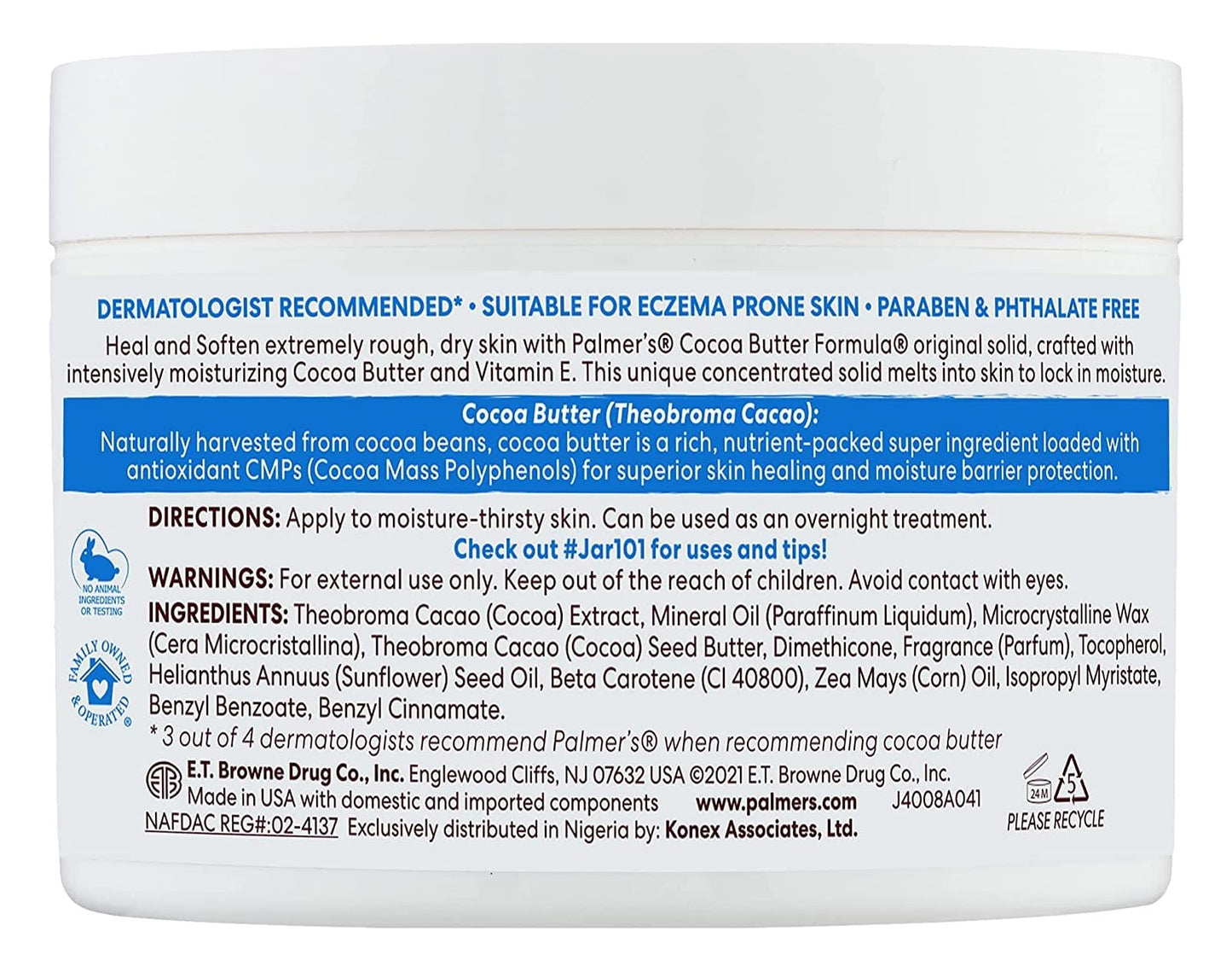 Palmer's Cocoa Butter Jar With Vitamin-E 7.25 Ounce (214ml) (Pack of 6)