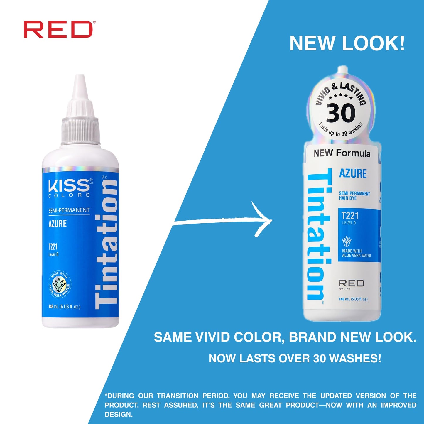 Red by Kiss Tintation Semi-Permanent Hair Color, Aloe Vera Water Based, Argan Oil, Olive Oil, Collagen & Keratin, Long-Lasting Color Dye (Azure, 5 Fl