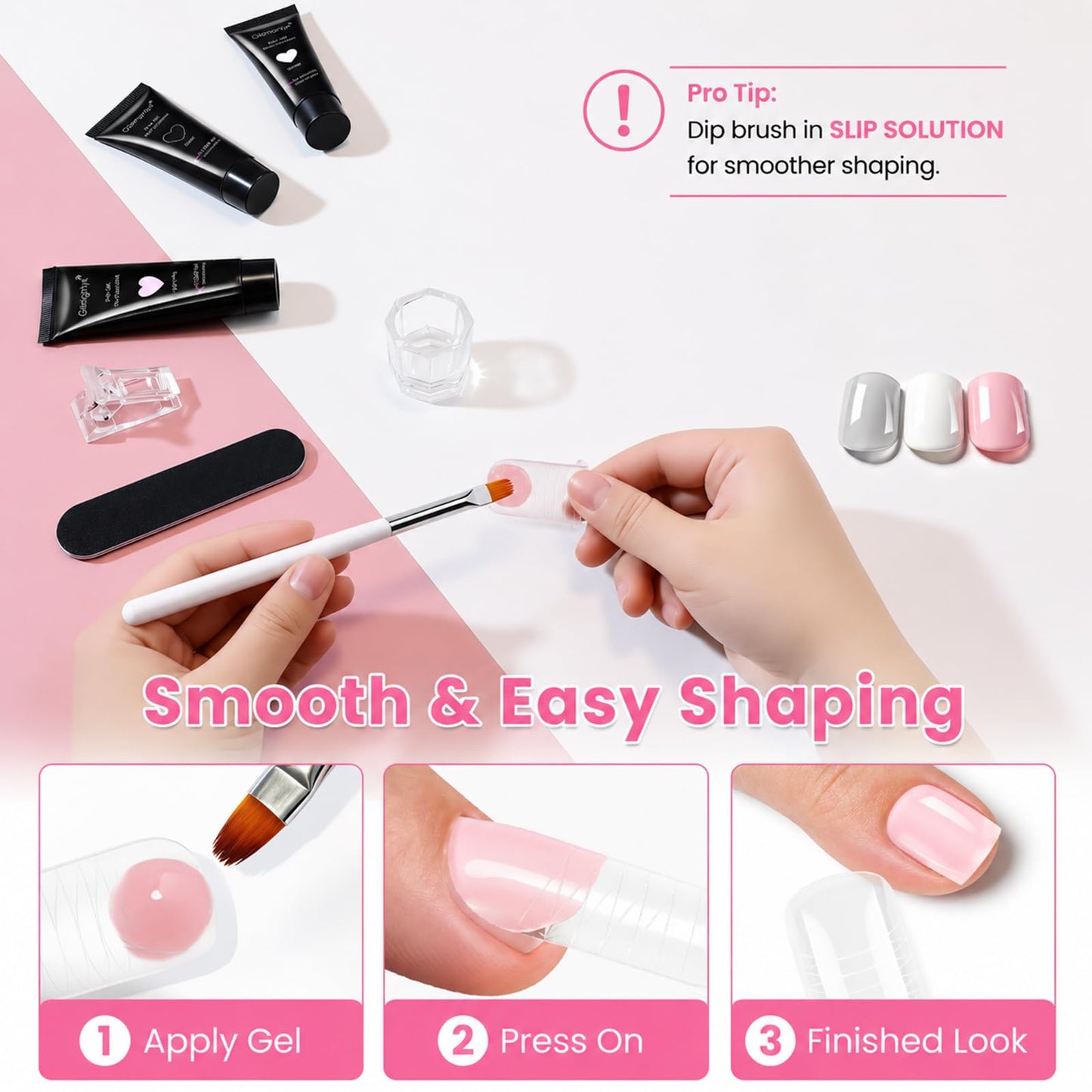 GlimightyX Polygel Toenail Kit, Clear White Pink with Toe Dual Nail Forms Beauty and Personal Care GlimightyX