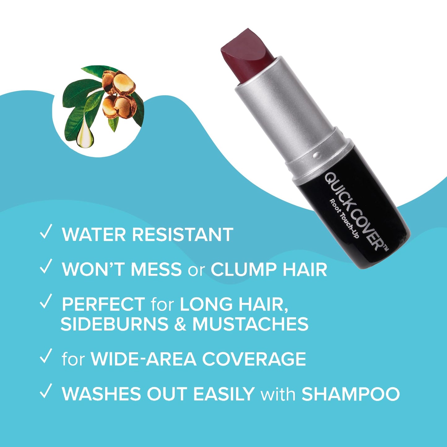 RED by Kiss Quick Cover Root Touch Up Stick, Water-Resistant Temporary Gray Hair Concealer with Brush for Roots and Beard, Long-Lasting Coverage, Easy