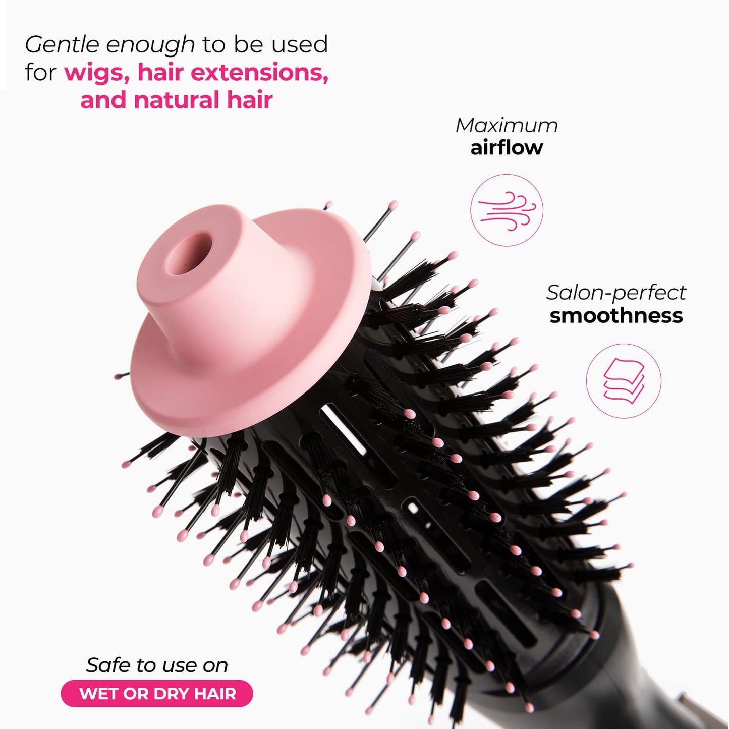 Milano Collection Hot Air Hair Brush Dryer, Quick & Easy Styling, Hair Volumizer for Human Hair Wigs & Natural Hair, Lightweight Round-Shaped Barrel
