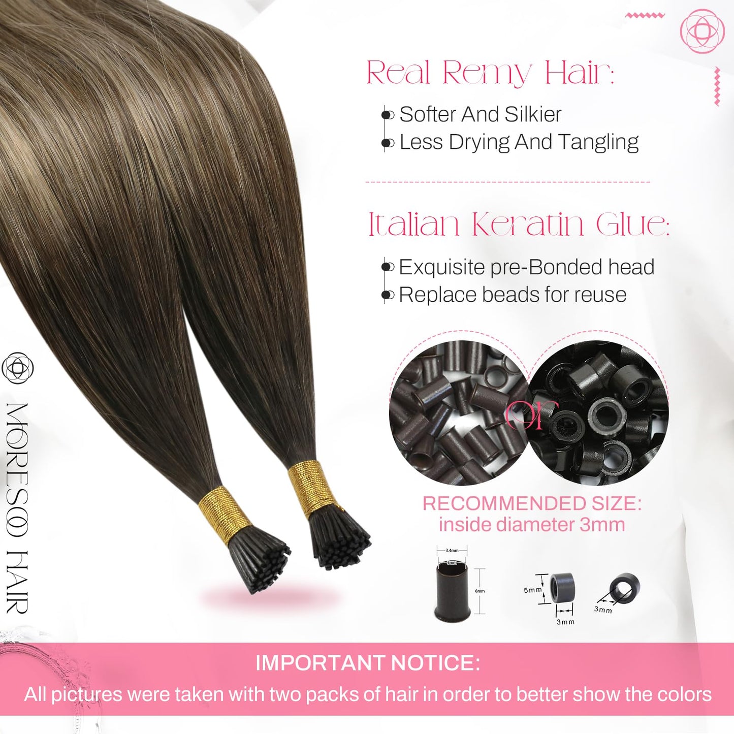 Moresoo I-Tip Extensions Human Hair, Pre Bonded Stick Tipped Real 20 Inch, 40G 50 Strands, Flat Iron Friendly Chemical-Free Tint for Fine Head Beauty and Personal Care Moresoo
