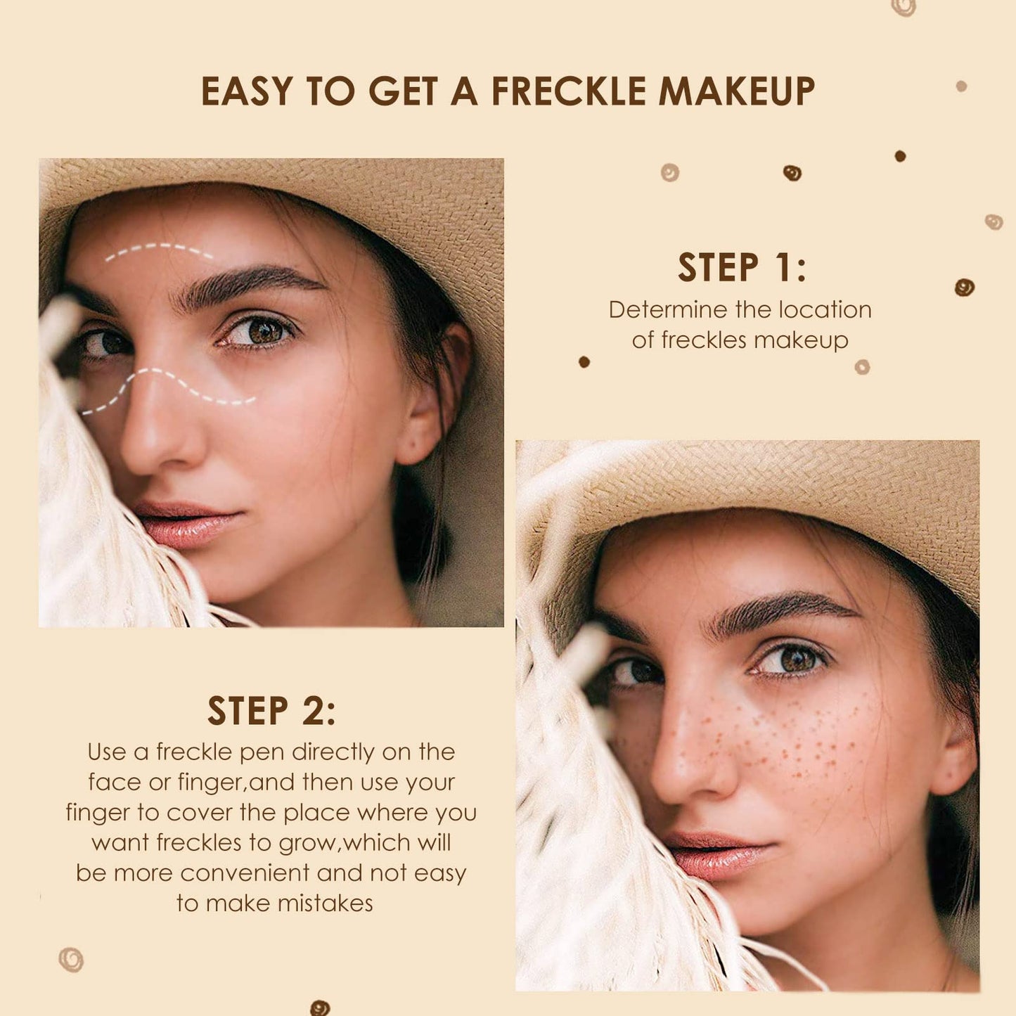 SUMEITANG Lifelike Freckle Pen - 2 Colors (Light Brown & Dark Brown), Waterproof, Quick Dry, Soft Dot, Natural, Magic Fake Freckles Makeup Pen