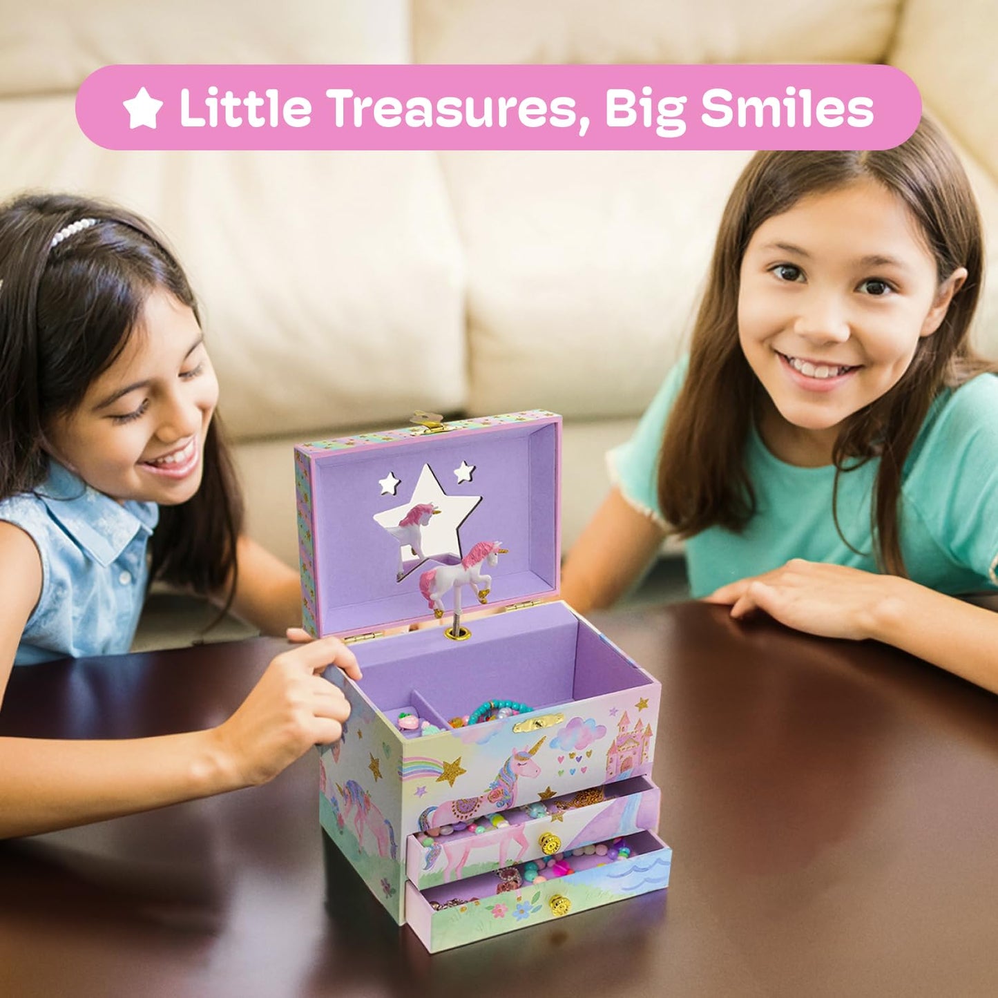 Jewelkeeper Enchanting Unicorn Musical Jewelry Box for Girls - Sparkling Rainbow Design Music Box with 2 Pullout Drawers to Store Earrings, Necklace…