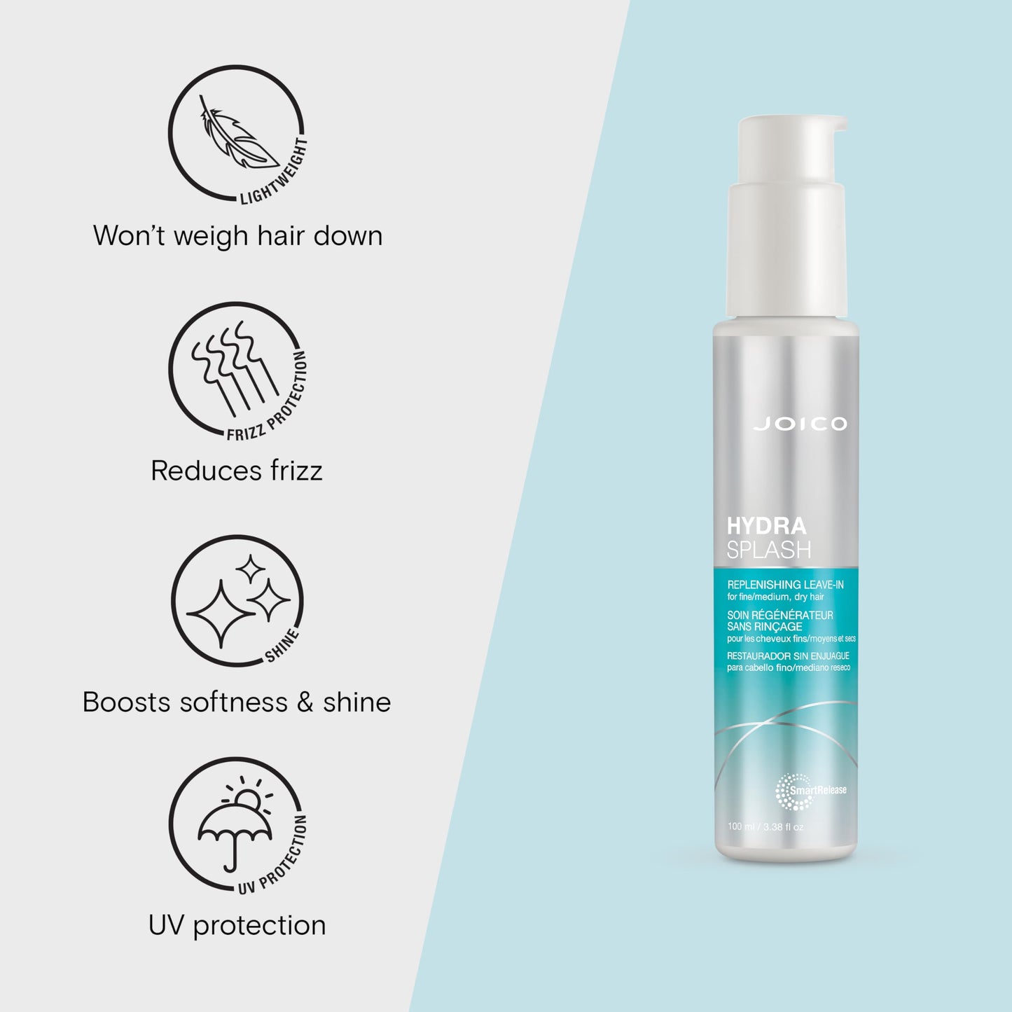 Joico HydraSplash Replenishing Leave-In | For Fine, Medium, Dry Hair | Boost Shine & Softness | Tame Frizz & Hydrate | With Sea Kelp & Coconut Water |