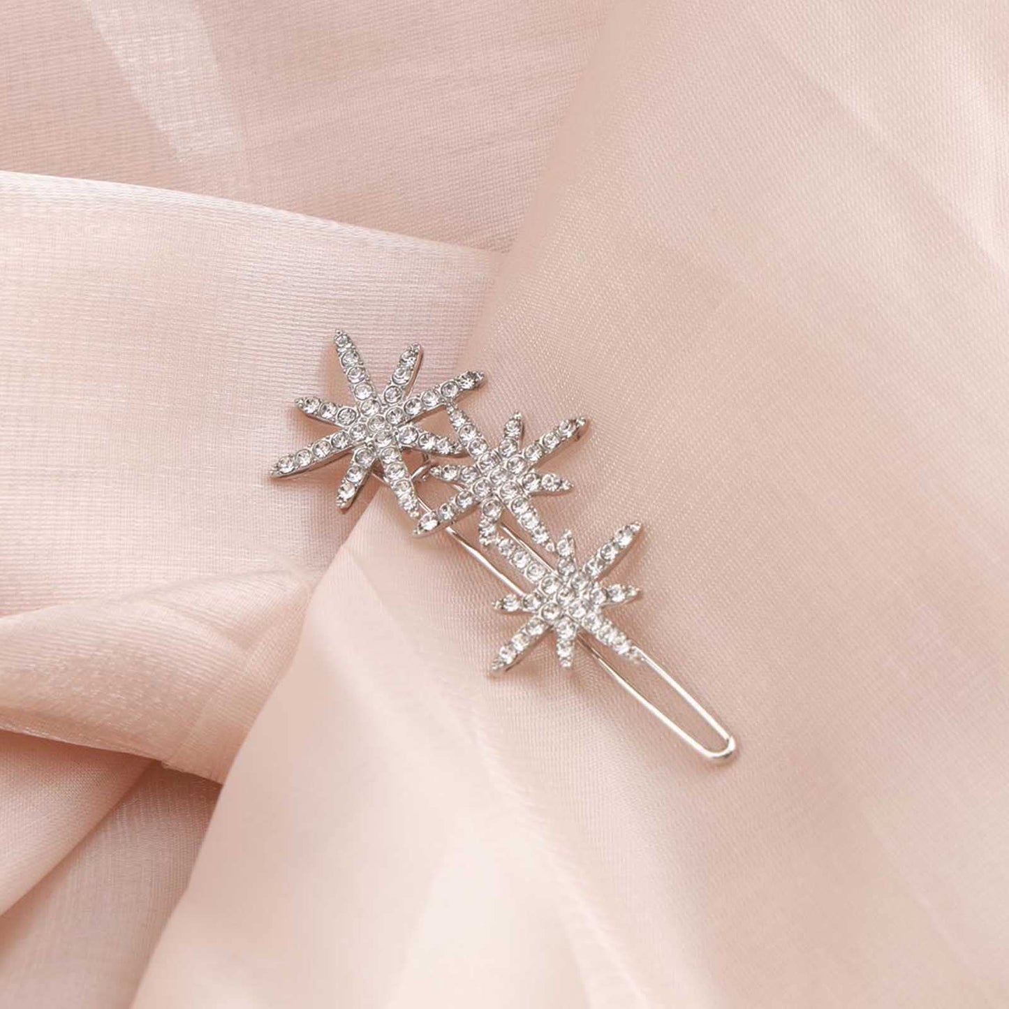 YienDoo Crystal Starburst Hair Clip Barrette Sparkling Rhinestone Cluster Stars Hairpin Headpieces Fashion Silver Bridal Hair Barrette Wedding Head