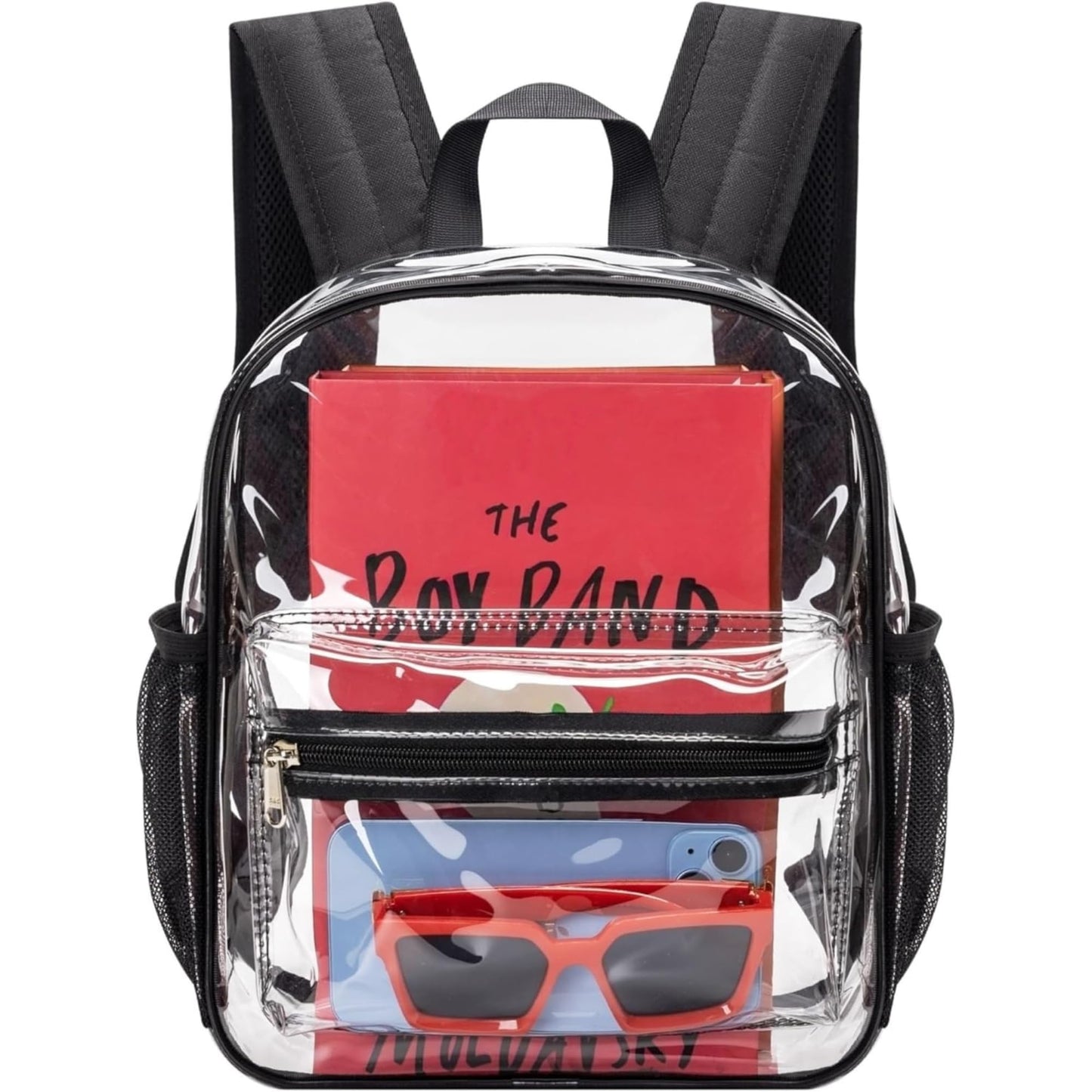 MAY TREE Clear Backpack for Stadium Events, 12x11x5 Inches Small Clear Backpack for Concert Festival Sports Outdoor - Black