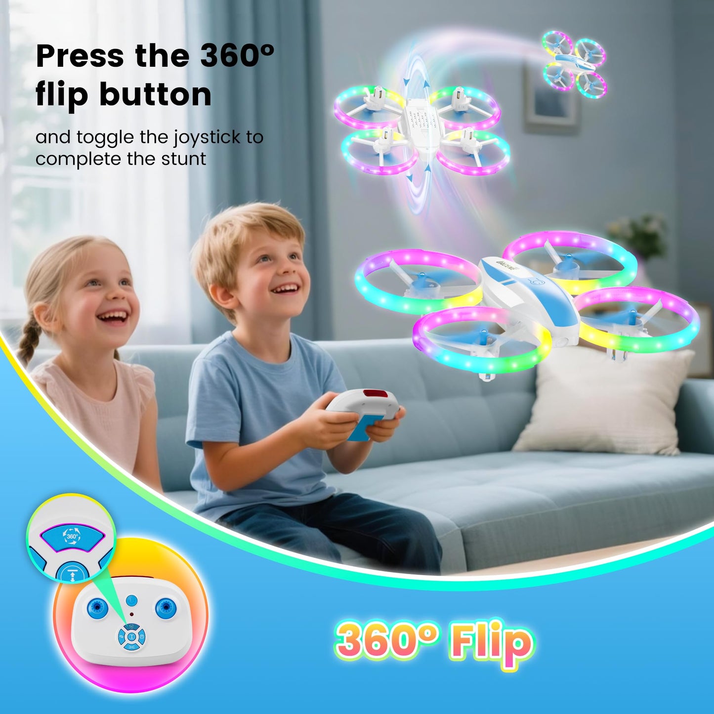 Mini Drone for Kids and Beginners with Fancy LED & Altitude Hold,Birthday Gift for Boys Girls,RC Drone with Propeller Protection,360°Flips,3 Speed…
