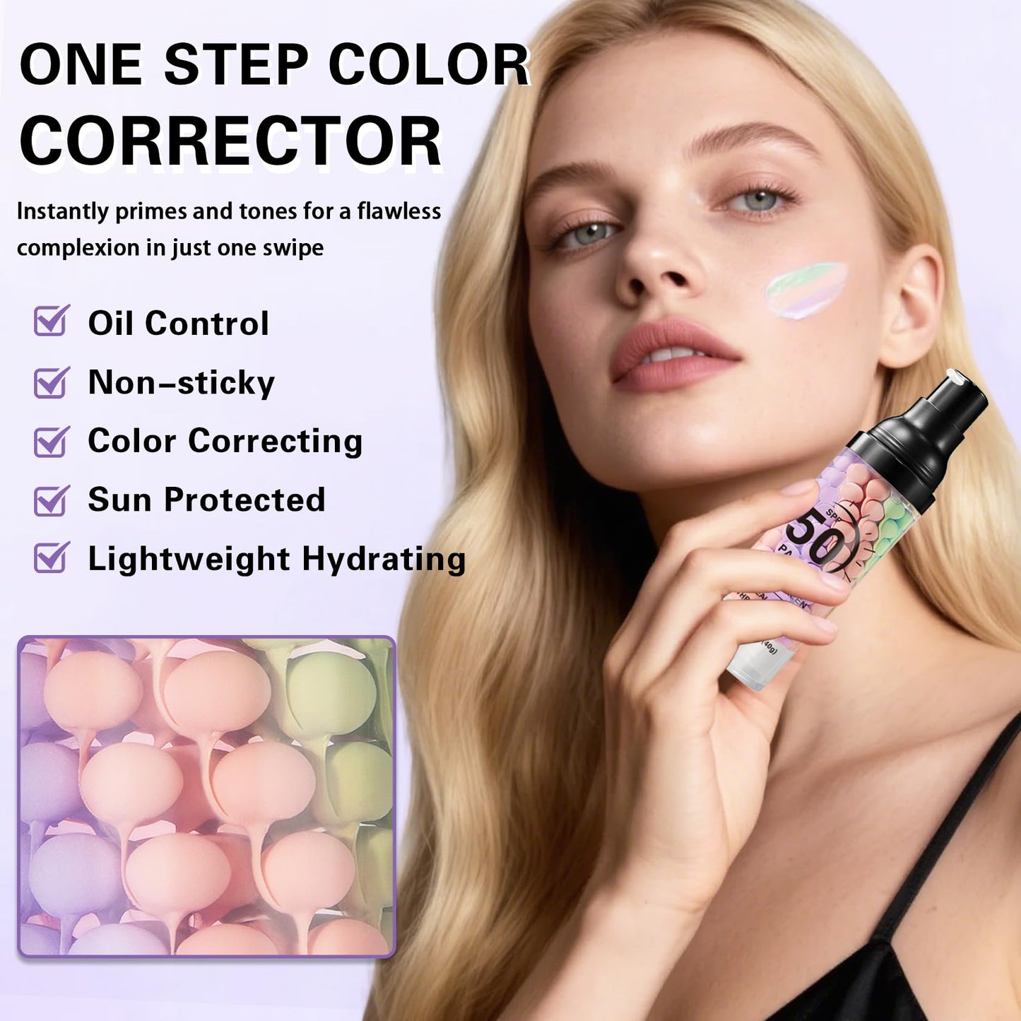 QIUFSSE 2PCS Color Correcting Primer Face Makeup with Powder Puff,Face Primer with SPF 50,Oil Control Primer Makeup,Hydrates and Moisturizes,Radiance Beauty and Personal Care QIUFSSE