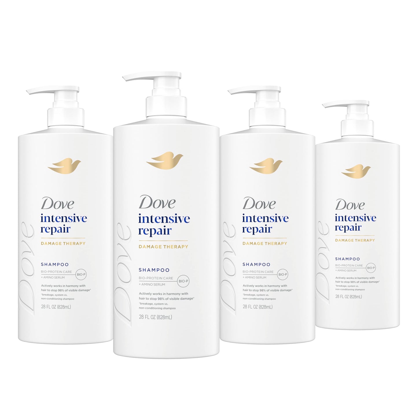 Dove Shampoo 4 Pack Intensive Repair for Damaged Hair with Bio-Protein Care Technology and Amino Serum 28 Fl Oz Beauty and Personal Care Dove