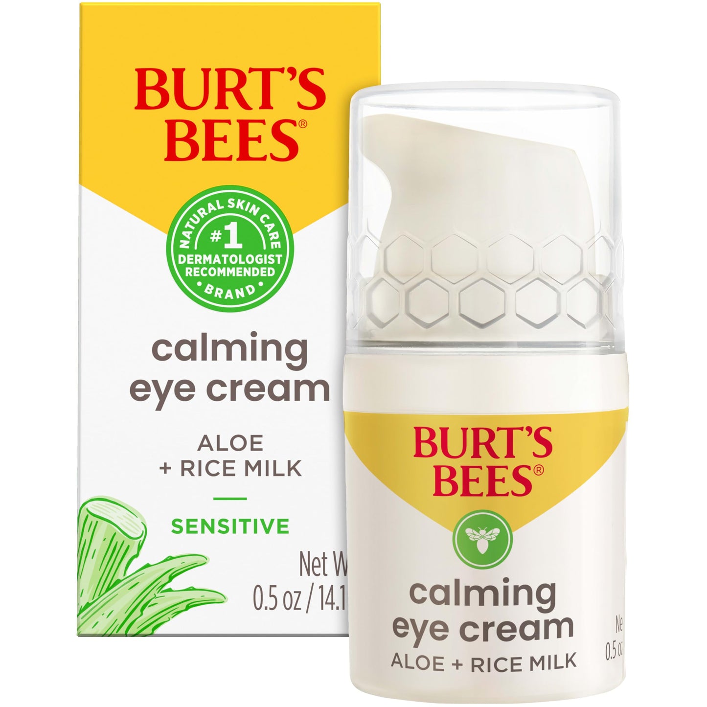 Burt's Bees Calming Eye Cream With Aloe and Rice Milk, Moisturizes Without Causing Redness or Irritation, 98.7 Percent Natural Origin Skin Care, 0.5