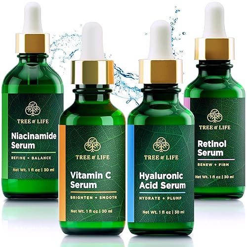 Tree of Life Beauty Facial Skin Care Set, Brightening, Firming, Hydrating, Dry Face, Dermatologist Tested - Niacinamide + Vitamin C + Retinol +