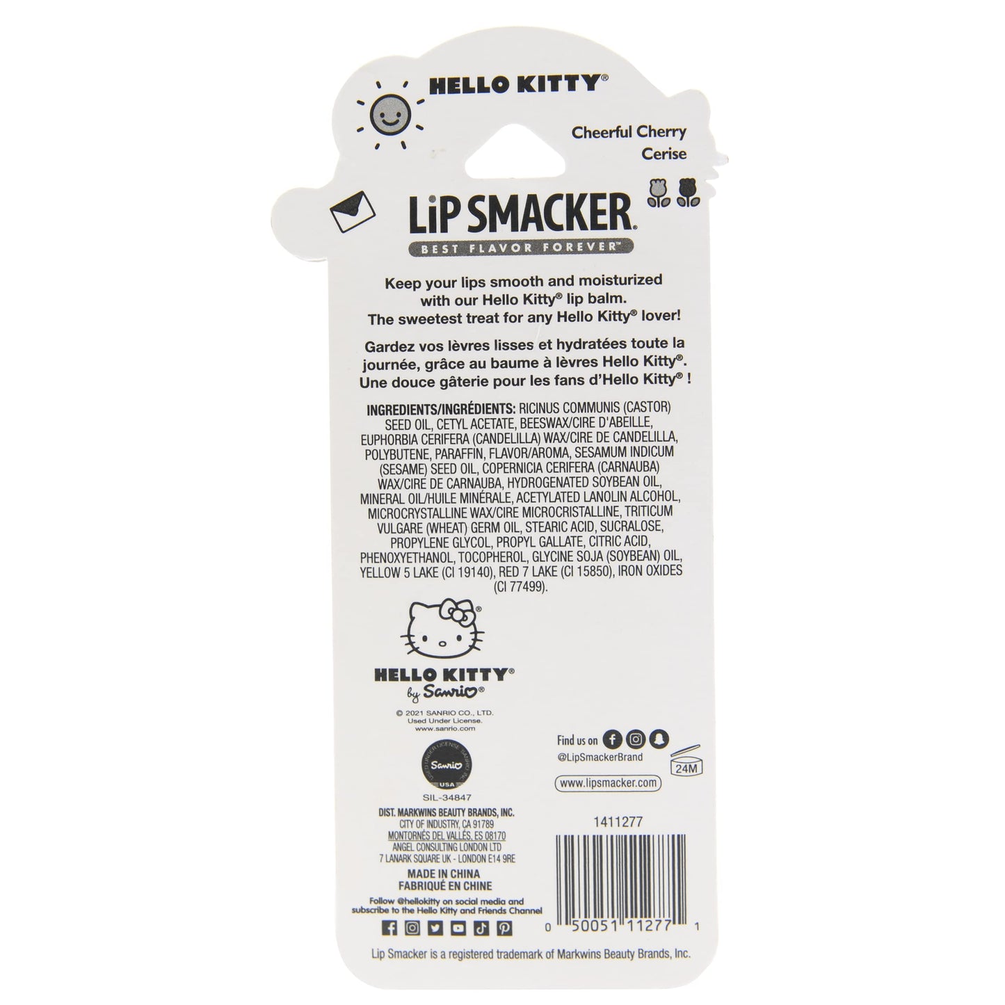 Lip Smacker Lippy Pals Sanrio Hello Kitty, Flavored Moisturizing & Smoothing Soft Shine Lip Balm, Hydrating & Protecting Fun Tasty Flavors