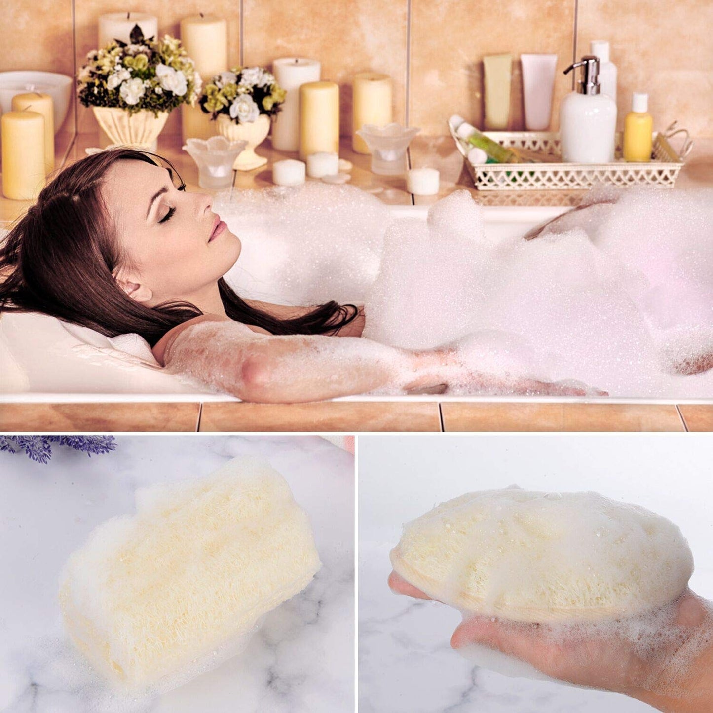 NileCart Loofah Pack of 3 Scrubbies for Body 6 in. Egyptian Loofah Sponge - Natural Exfoliating Body Scrubber Shower Loofah | Body Scrubber Exfoliator