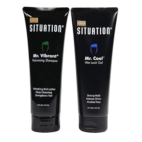 Hair Situation Mr. Cool Wet Look Hair Gel - Strong Hold, High Shine and Alcohol-Free Formula Mr. Vibrant Volumizing Shampoo for Thinning and Receding