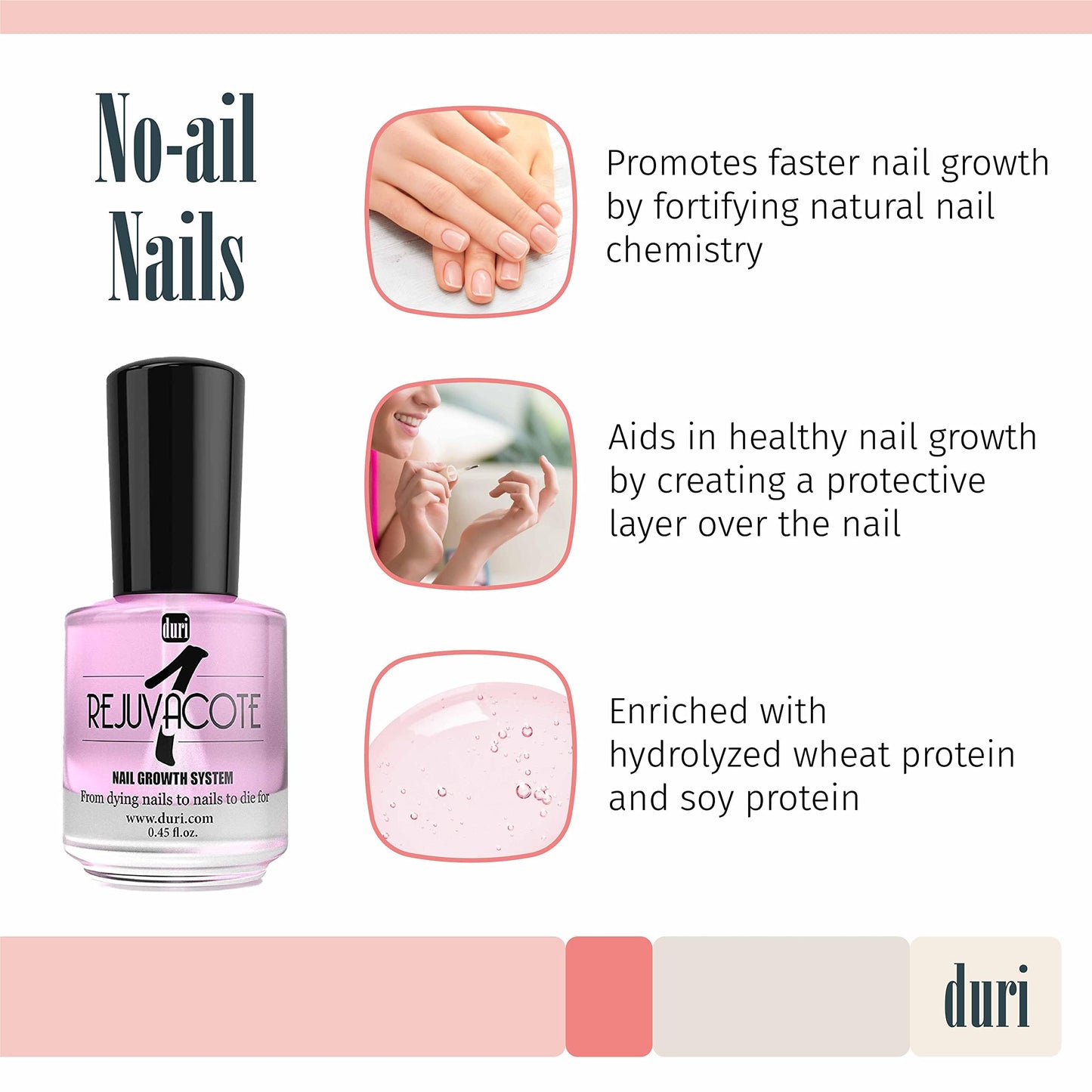 duri Rejuvacote 1 Nail Growth System - Original Maximum Strength Formula - Nail Strengthener and Nail Growth - Base and Top Coat - Pack of 2-0.45 fl.