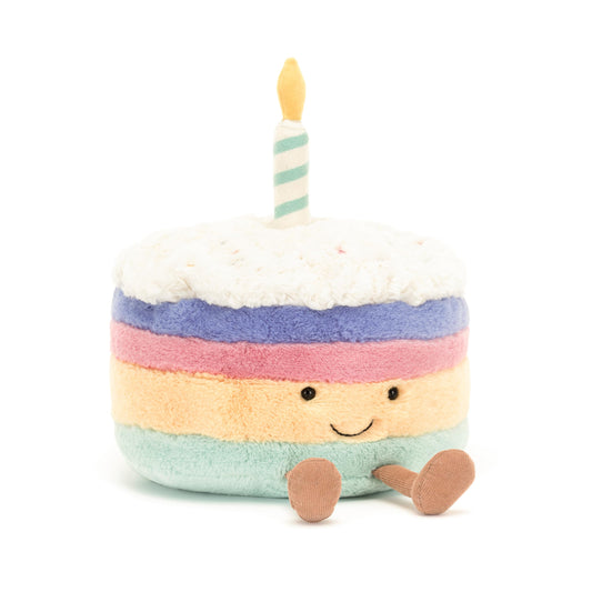 Jellycat Amuseables Rainbow Birthday Cake Stuffed Toy, Medium 6 inches - Dessert Plush - Birthday Gift