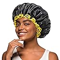 mikimini Black Shower Caps for Women Men & Girls 2 Packs, Reusable, Double Layers Waterproof Bathing Shower Hat with Soft Comfortable PEVA Lining