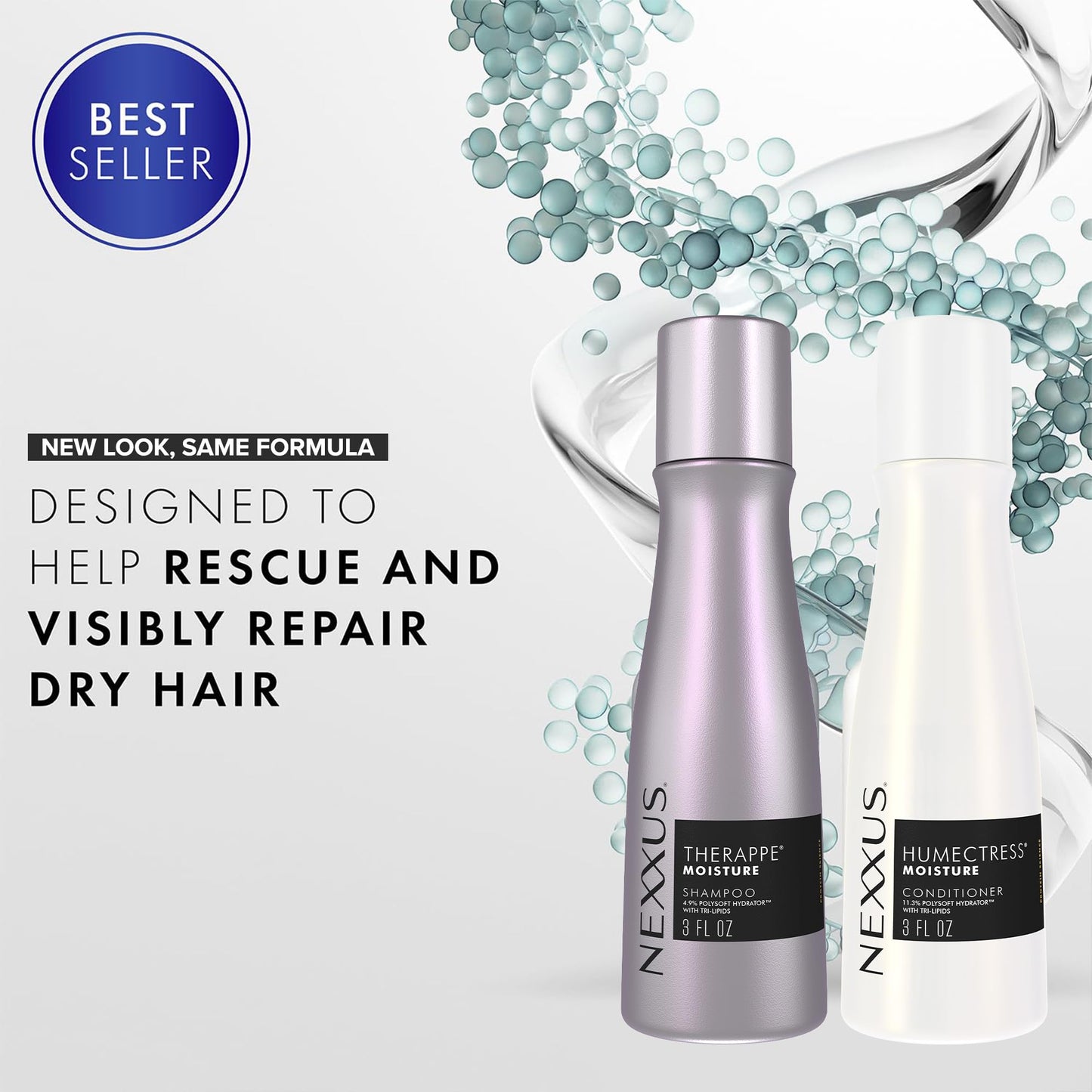 Nexxus Therappe Shampoo & Humectress Conditioner, Travel-Size (6 Sets, 12 Bottles), Elastin Protein & Green Caviar Revive Dry Hair with 24H Moisture Beauty and Personal Care Nexxus