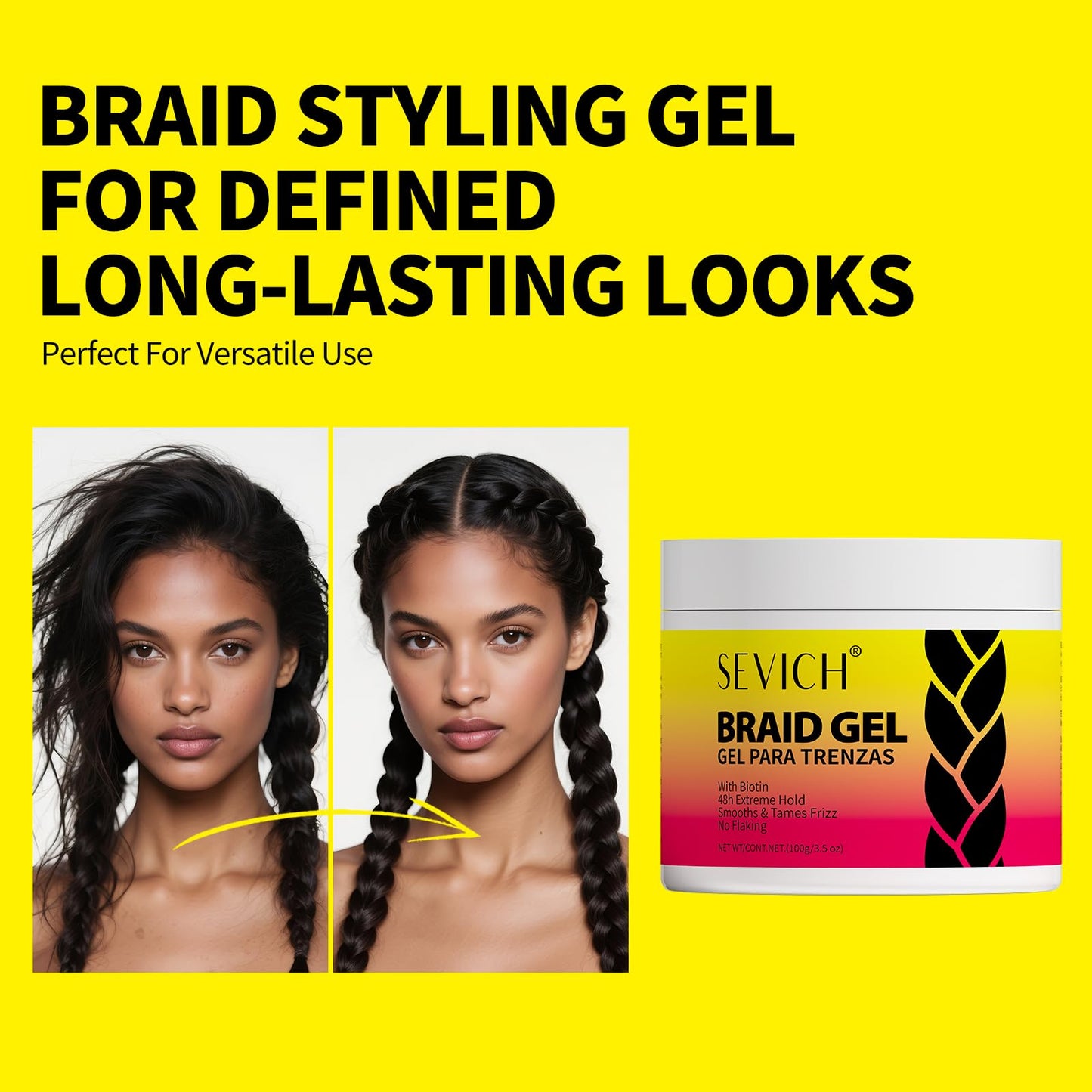 SEVICH Biotin Care Braid Gel - Extreme Hold Braid Wax, Shining Curly Hair Gel, Hair Damage Repair Formula High Shine Braiding Gel & Edge Control