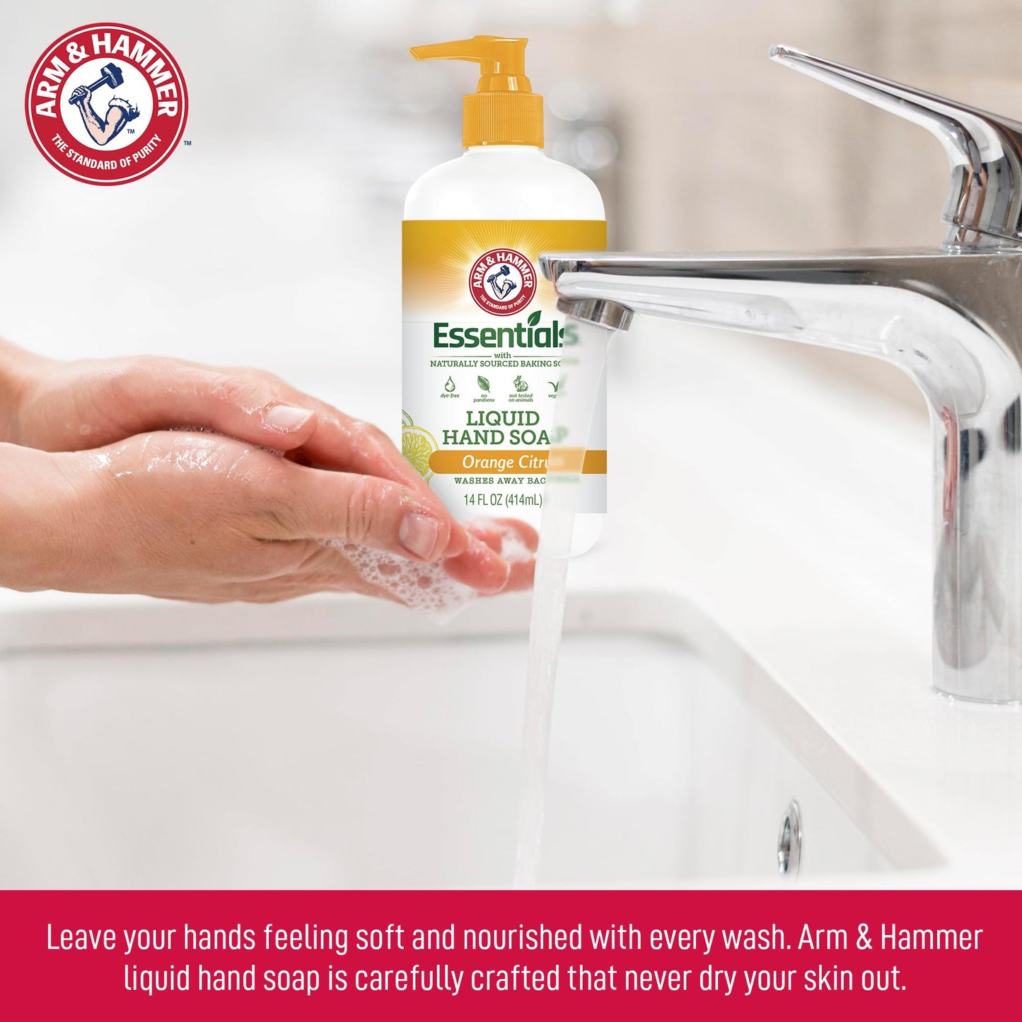 Arm & Hammer Liquid Hand Soap for Skin Cleaning - Cleanser for Kitchen & Bathroom with Orange Citrus Scent - Natural Hand Soap Cleanses, Softens 14 FL
