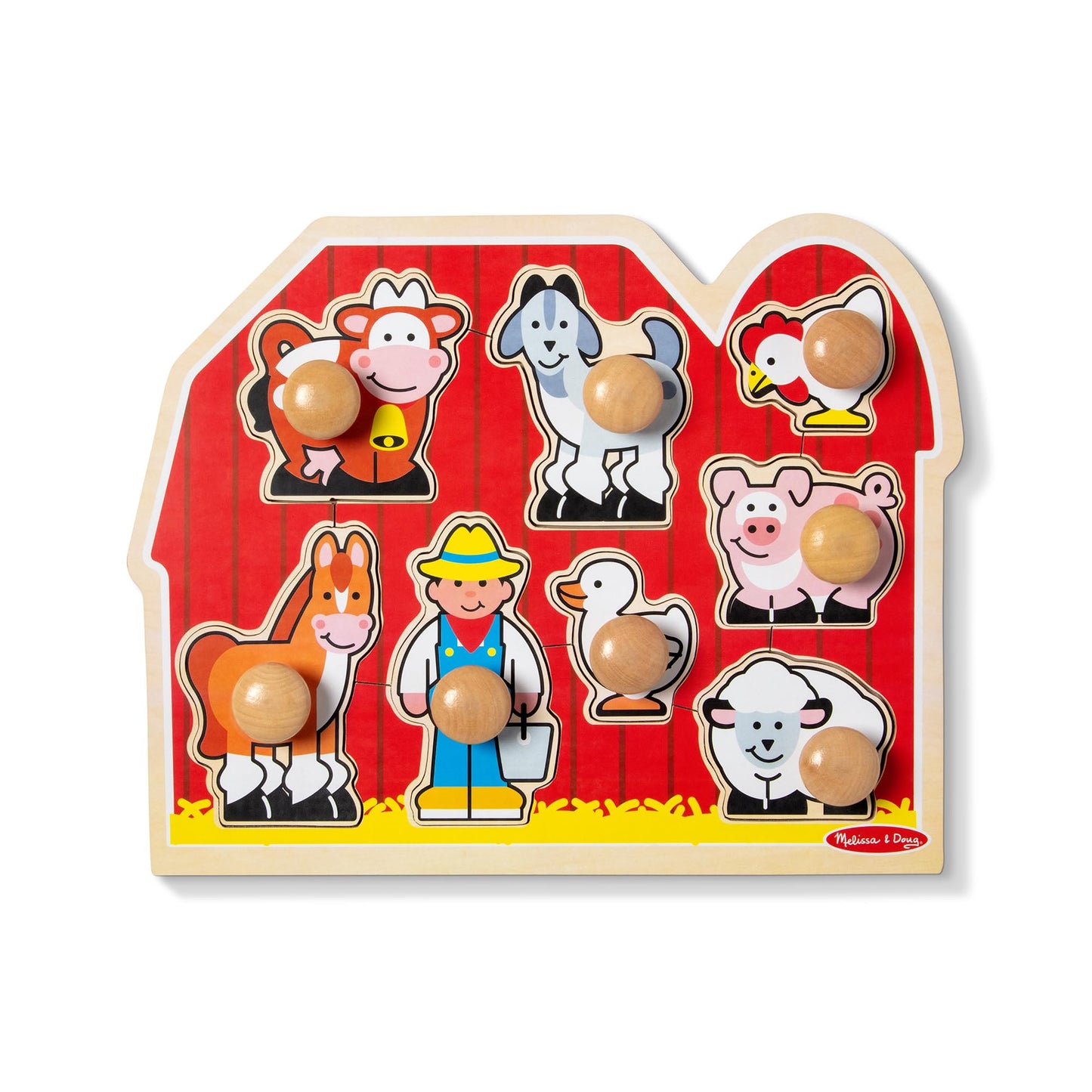 Melissa & Doug Farm Animals Jumbo Knob Wooden Puzzle – Toddler Peg Puzzle Toy for Shape Recognition & Fine Motor Skills, Ages 1+