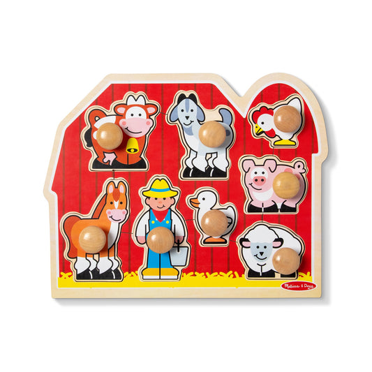 Melissa & Doug Farm Animals Jumbo Knob Wooden Puzzle – Toddler Peg Puzzle Toy for Shape Recognition & Fine Motor Skills, Ages 1+