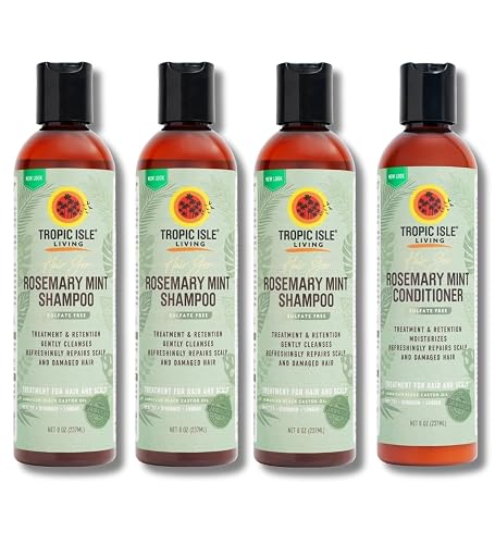 Tropic Isle Living 3x Hair Gro Rosemary Mint Shampoo 8oz and Conditioner 8 oz Gently Cleanses, Repairs & Nourishes with Mint, Aloe Vera & Shea Oil