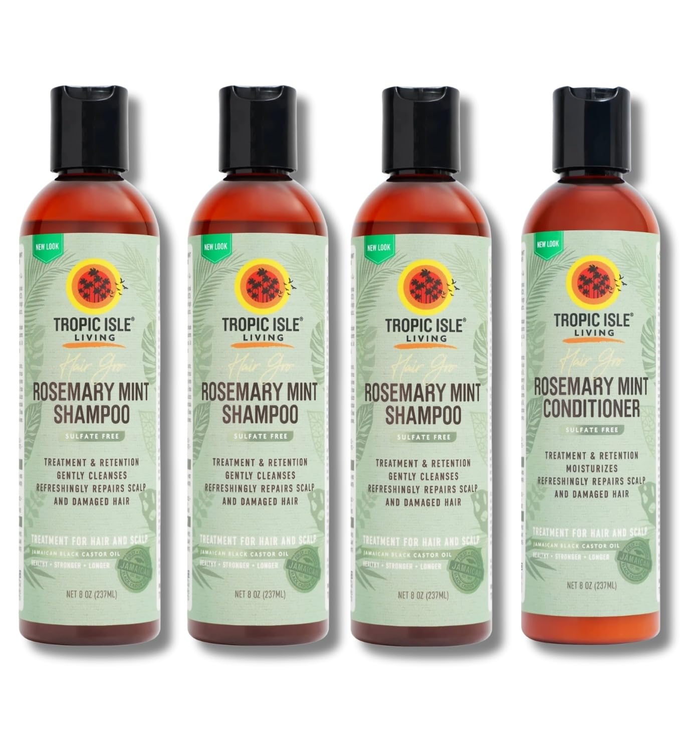 Tropic Isle Living 3x Hair Gro Rosemary Mint Shampoo 8oz and Conditioner 8 oz Gently Cleanses, Repairs & Nourishes with Mint, Aloe Vera & Shea Oil