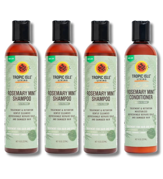 Tropic Isle Living 3x Hair Gro Rosemary Mint Shampoo 8oz and Conditioner 8 oz Gently Cleanses, Repairs & Nourishes with Mint, Aloe Vera & Shea Oil