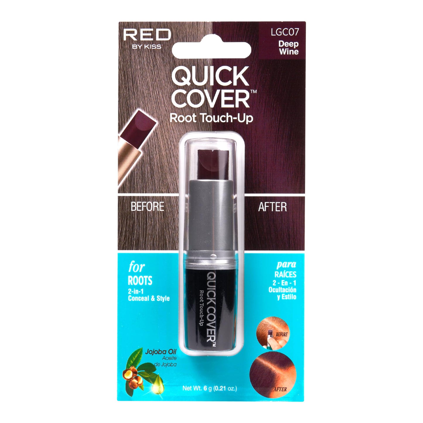RED by Kiss Quick Cover Root Touch Up Stick, Water-Resistant Temporary Gray Hair Concealer with Brush for Roots and Beard, Long-Lasting Coverage, Easy