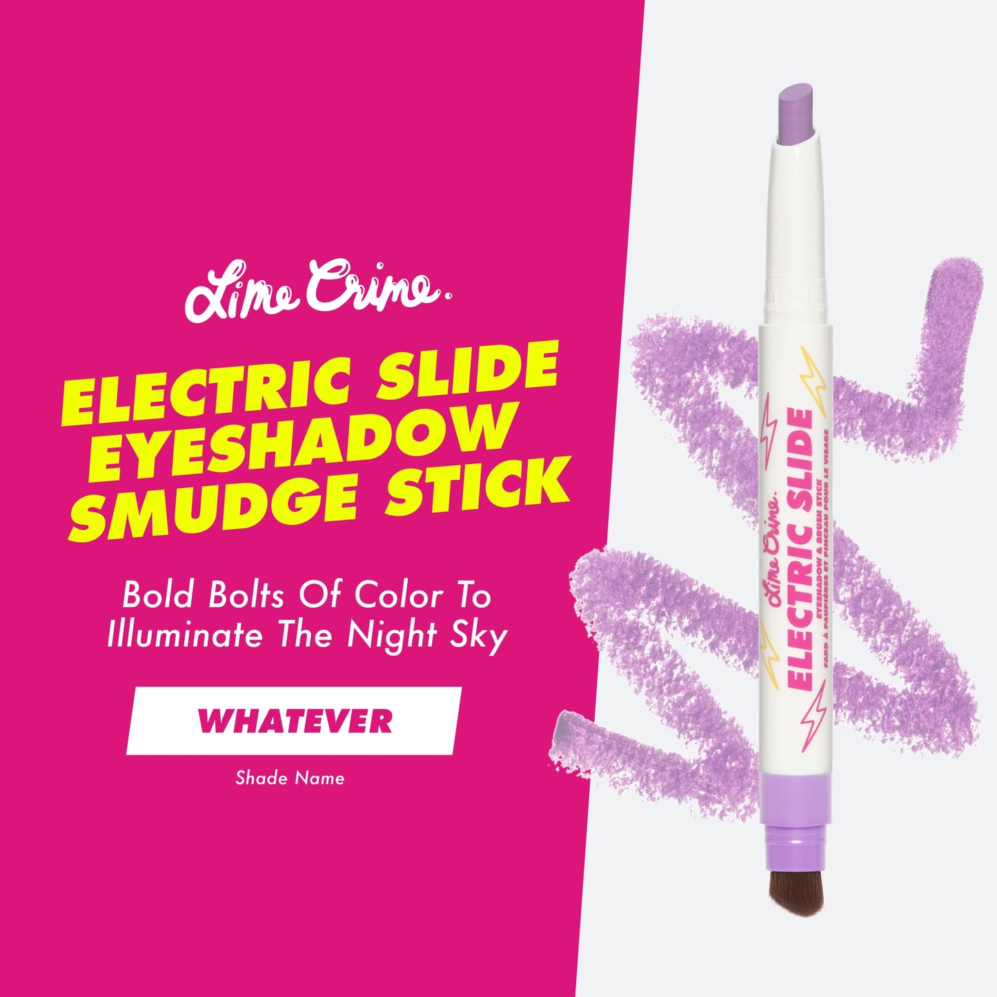 Lime Crime Electric Slide Eyeshadow & Brush Stick, Whatever - Lightweight 2-in-1 Eyeshadow Smudge Stick with Angled Brush for Long Lasting & Natural