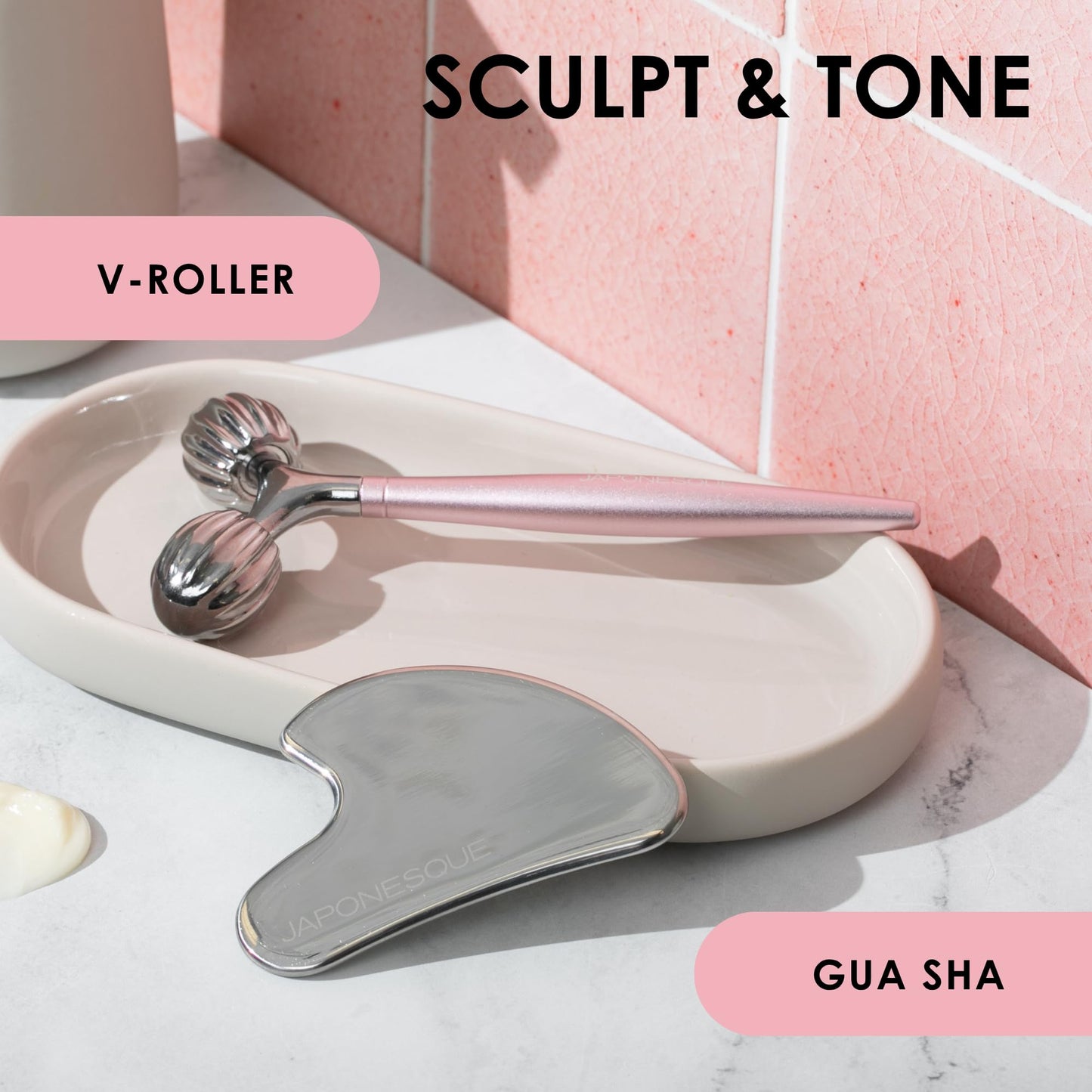 JAPONESQUE SKINTherapy Contouring Facial Tool V Roller for Lymphatic Drainage, Facial Massage, Relieves Tension and Improves Absorption of Skin Care