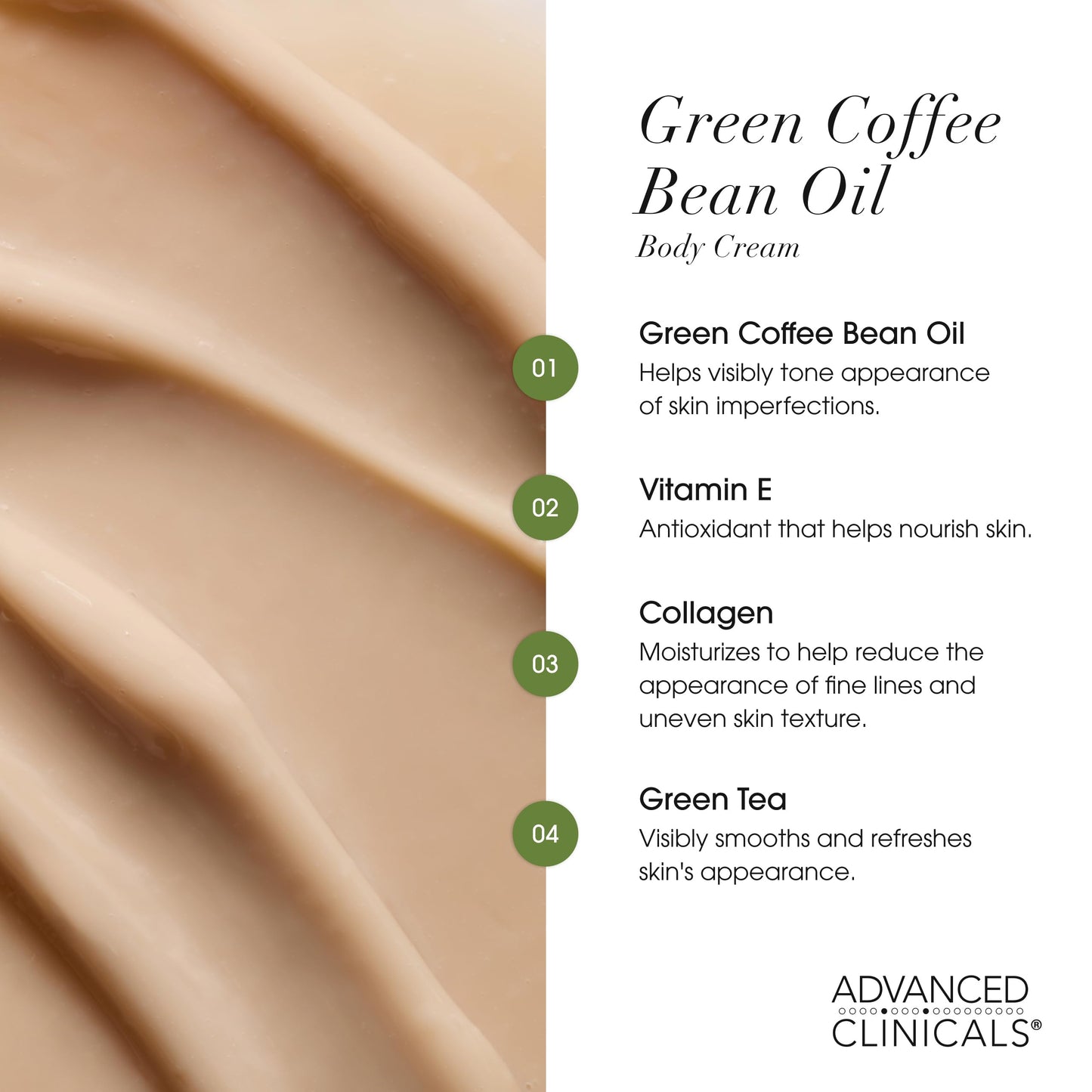 Advanced Clinicals Green Coffee Bean Thermo - Firming Body Lotion | Caffeine Infused Collagen Cream Moisturizer & Body Cream For Women, Stomach, Legs
